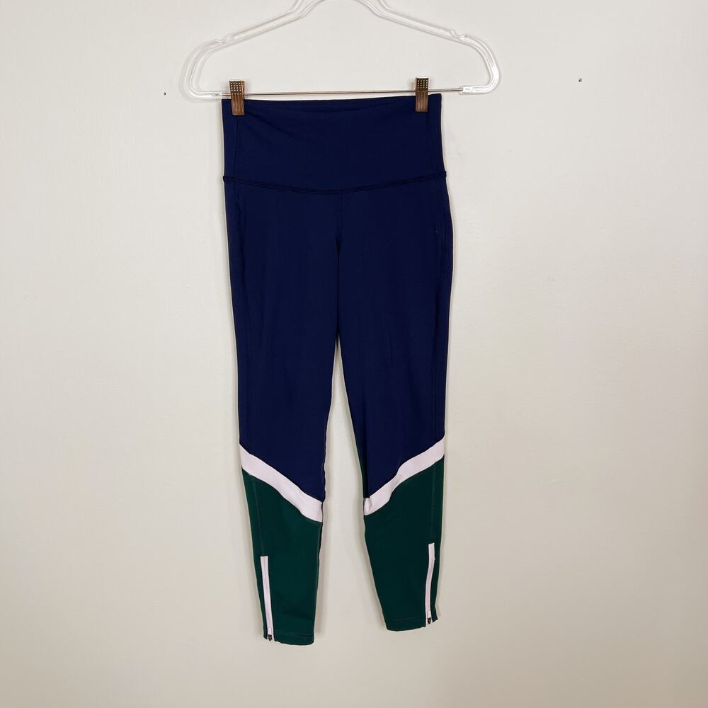 Old Navy Elevate Ankle Zip Colorblock Leggings Navy Blue Green Pink Small Womens